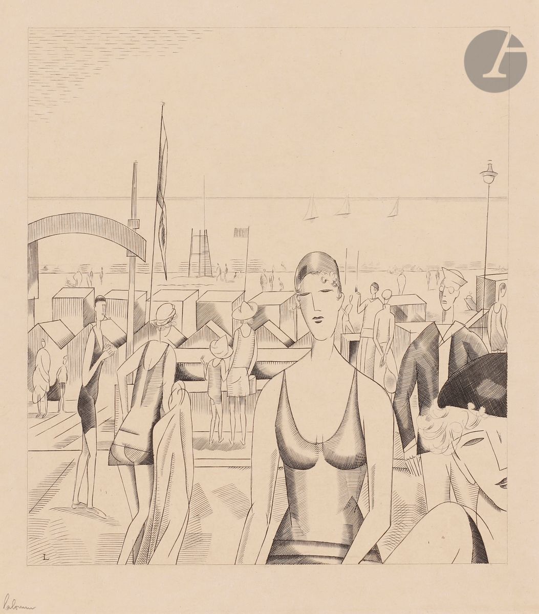 Jean-Émile Laboureur (1877-1943) 
L’Heure du bain. 1929. Burin. 200 x 227. Laboureur 401. Réunion de 2 parfaites épreuves, l’une du 1er état (sur 3), avant divers travaux, signée au crayon puis annotée dans l’angle inférieur gauche « 1er état », revêtue du timbre sec de la Société des Peintres-Graveurs Français (Lugt 1195a), l’autre de l’état définitif sur japon fort, signée au crayon puis annotée « bon à tirer / pour 112 épreuves / sur japon », signée et datée « 14 nov. 29 ». Toutes marges.