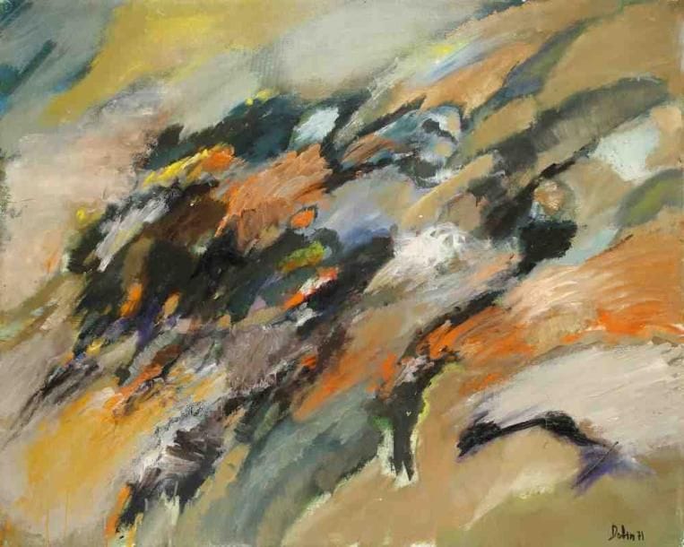 L'heure où tout se tait, 1971 Huile sur toile. Signée et datée en bas à droite. Titrée au dos. 81 x 100 cm