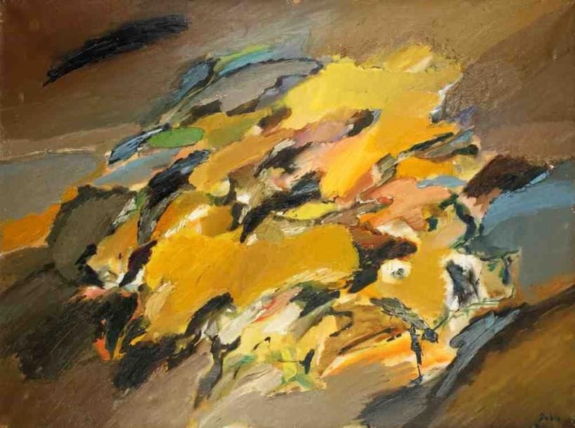 Le parc au bord de l'eau, vers 1971 Huile sur toile. Signée en bas à droite. 98 x 130 cm