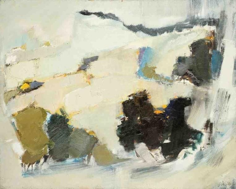 L'hiver sur Turruel, 1973 Huile sur toile. Signée et datée en bas à droite. Titrée au dos. 73 x 92 cm