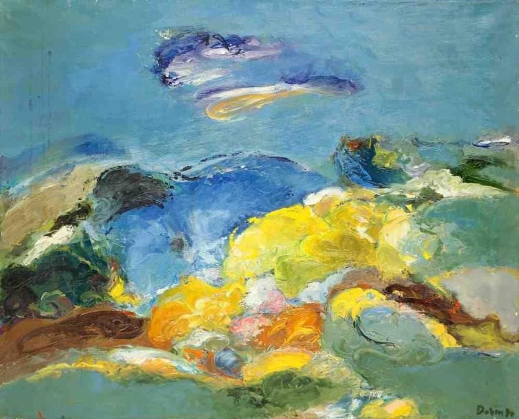 Paysage d'automne, 1980 Huile sur toile. Signée et datée en bas à droite. 65 x 81 cm