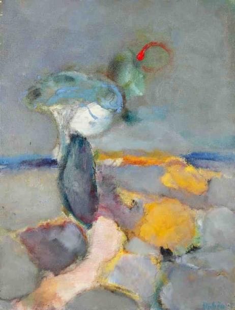 Paysage au pin, 1980 Huile sur toile. Signée et datée en bas à droite. 65 x 50 cm