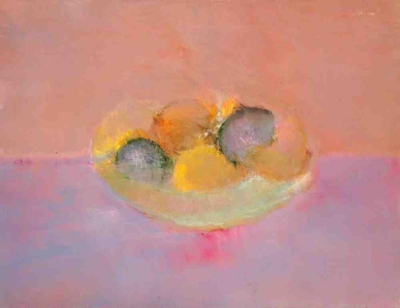 Coupe de fruits, vers 1980 Huile sur toile. Non signée. 50 x 65 cm