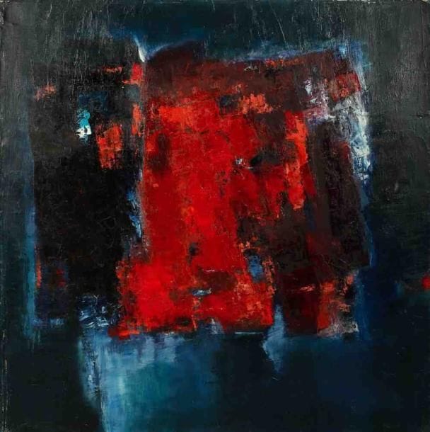 Nuée rouge, vers 1984 Huile sur toile. Non signée. 100 x 100 cm