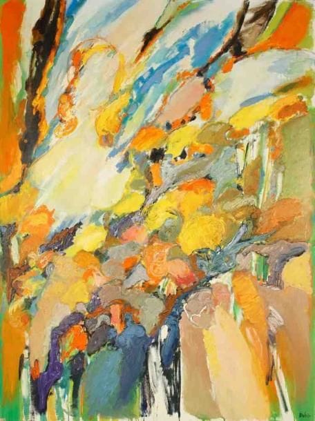 Femme aux fleurs, vers 1990 Huile sur toile. Signée en bas à droite. 130 x 98 cm