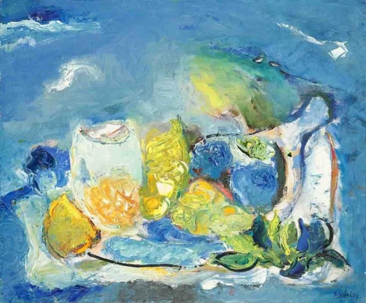 Nature morte aux fruits, vers 1992 Huile sur toile. Signée en bas à droite. 54 x 65 cm