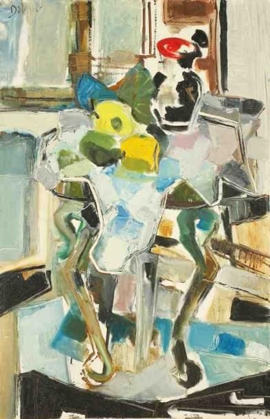 Le guéridon, 1963 Huile sur toile. Signée et datée en haut à gauche. Titrée au dos. 92 x 60 cm