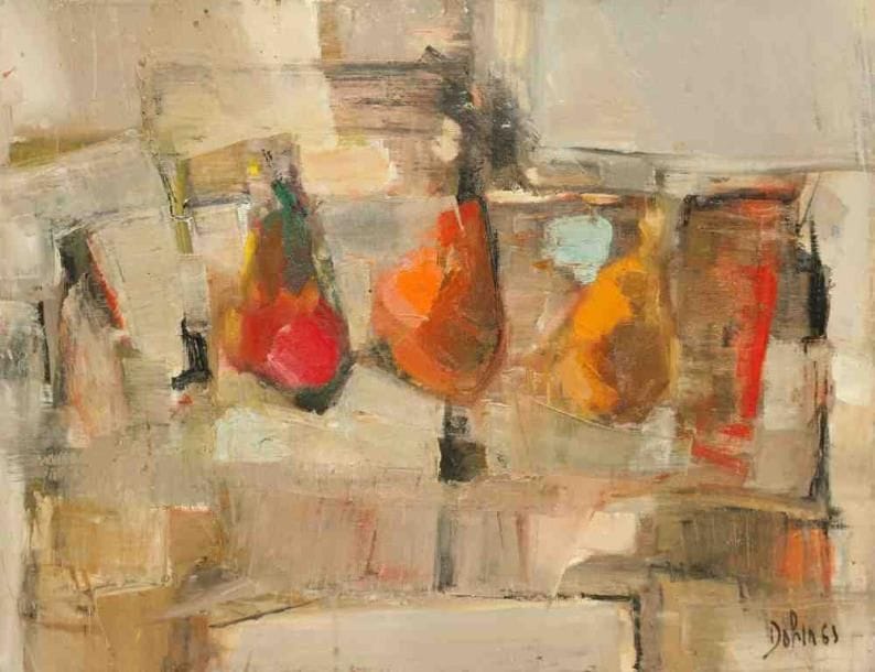 Nature morte aux poires rouges, 1963 Huile sur toile. Signée et datée en bas à droite. 50 x 65 cm
