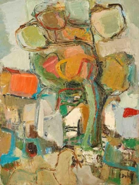 A l'entrée du village, 1962 Huile sur toile. Signée et datée en bas à droite. Titrée au dos. 61 x 46 cm