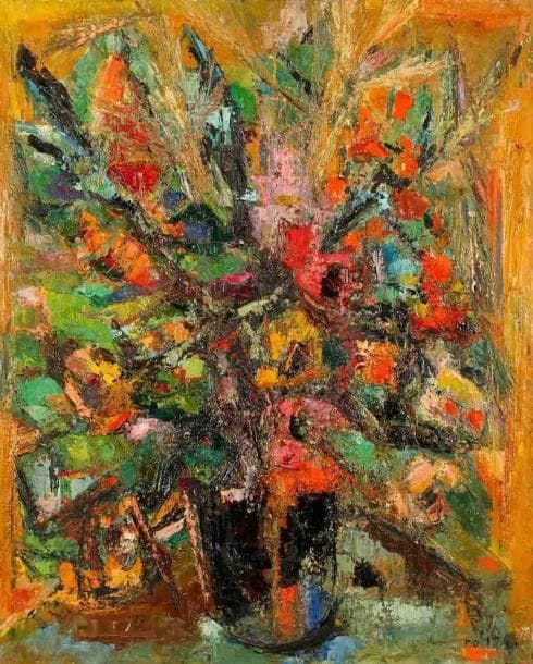 Nature morte au bouquet, 1968 Huile sur toile. Signée et datée en bas à droite. 81 x 65 cm