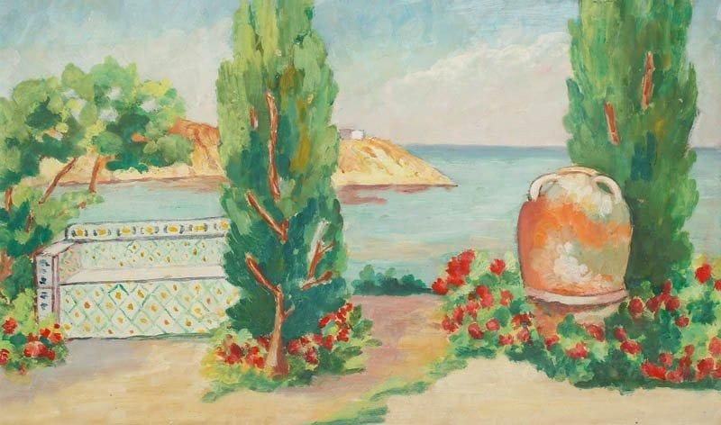 LOUISE-MARIE PEYRE (1897-1975)
Paysage face au Bou Kornine, Le banc de céramique au bord du Golfe de Tunis et Golfe de Tunis. Trois huiles sur carton, une datée 18 janvier 1944 et signée au dos, et une certifiée au dos par la fille de l'artiste. 26,5 x 38 cm, 27,5 x 46,5 cm et 32,9 x 40,9 cm
