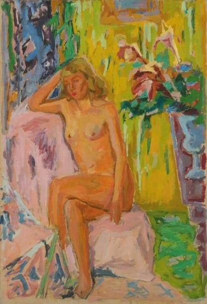 Jules CAVAILLES (1901-1977)
Nu assis sur fond jaune Huile sur toile. Non signée. 73 x 51 cm
