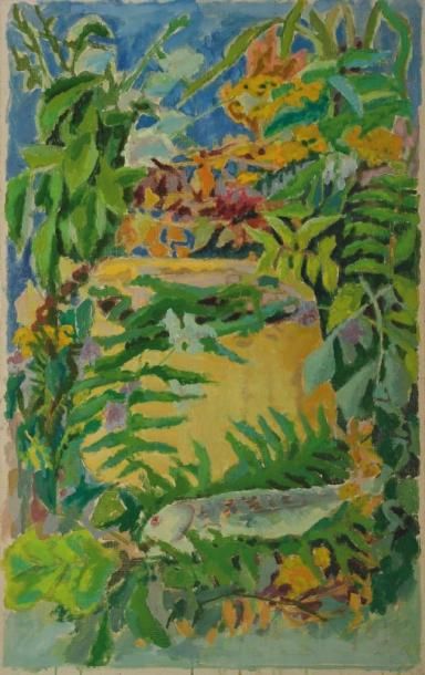 Jules CAVAILLES (1901-1977)
Truites sur les fougères Huile sur toile. Non signée. 73 x 46 cm