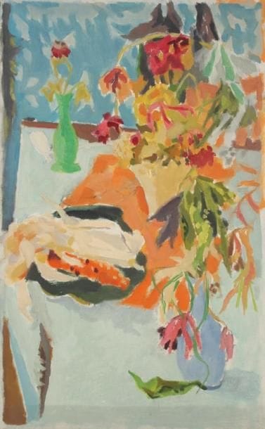Jules CAVAILLES (1901-1977)
Nature morte aux deux vases Huile sur toile. Non signée. 81 x 50 cm