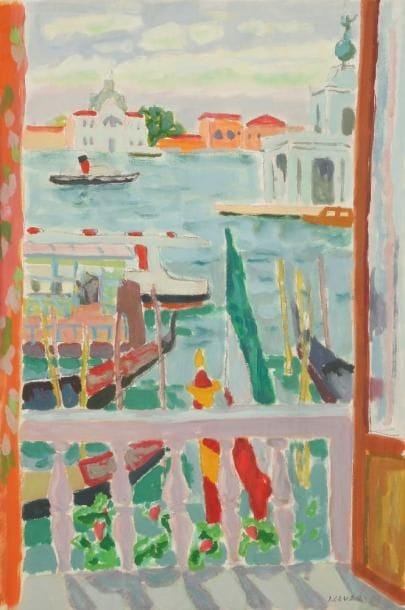 Jules CAVAILLES (1901-1977)
Fenêtre sur Venise, San Giorgio, vers 1953 Gouache. Signée en bas à droite. 60 x 41 cm