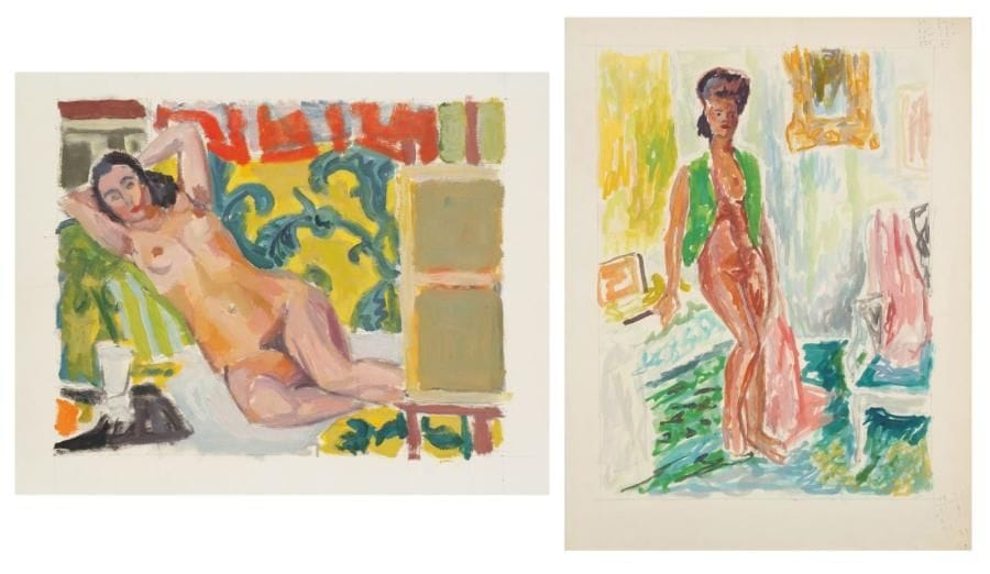 Jules CAVAILLES (1901-1977)
Femme nue debout Le modèle Deux gouaches. Non signées. 65 x 50 cm et 49 x 65 cm