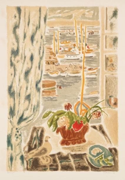 Jules CAVAILLES (1901-1977)
Fenêtre ouverte sur le port Lot comprenant: - Une lithographie sur japon signée. - Une affiche de l'exposition Cavaillès à la galerie Schmit en 1967. Environ 76 x 56 cm chaque.