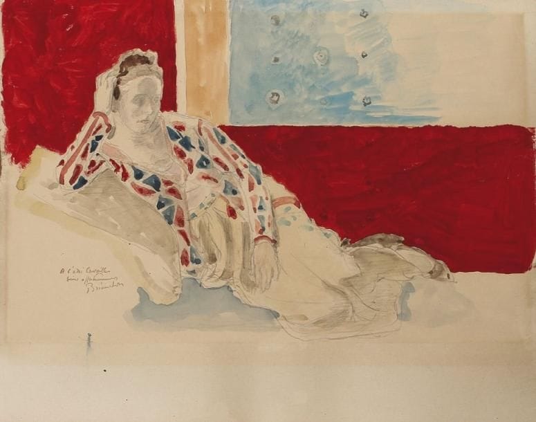 Maurice BRIANCHON (1899-1979)
Jeune femme alanguie Aquarelle et gouache. Signée et dédicacée en bas à gauche. 21 x 33 cm