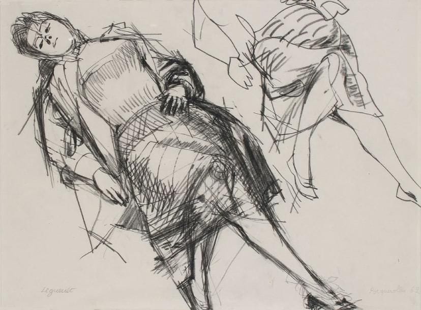 Raymond LEGUEULT (1898-1971)
Jeunes femmes, 1962 Crayon gras. Signé en bas à gauche, daté et situé Porquerolles en bas à droite. 30 x 40 cm