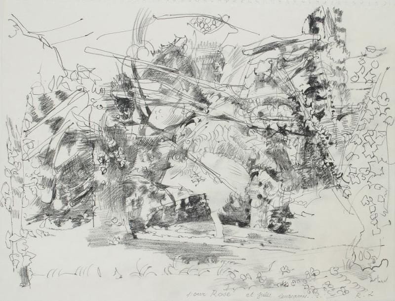 Raymond LEGUEULT (1898-1971)
Paysage de Normandie Crayon gras. Monogrammé en bas à droite, dédicacé au centre. 32 x 41,5 cm