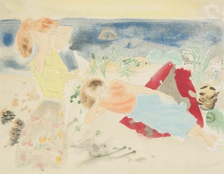 Raymond LEGUEULT (1898-1971)
Femmes à la plage Lithographie. 37 x 45 cm