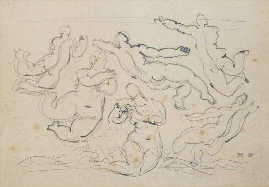 Roland OUDOT (1897-1981)
La danse des nymphes Encre et crayon. Monogrammé en bas à droite. 22,5 x 31 cm
