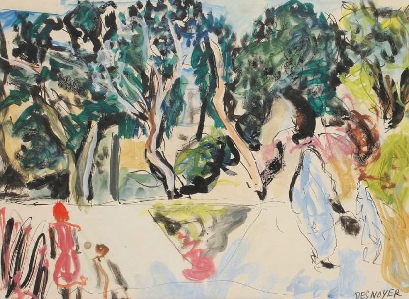 François DESNOYER (1894-1972)
Promeneurs au parc Gouache et aquarelle. Signée en bas à droite. 37 x 51 cm