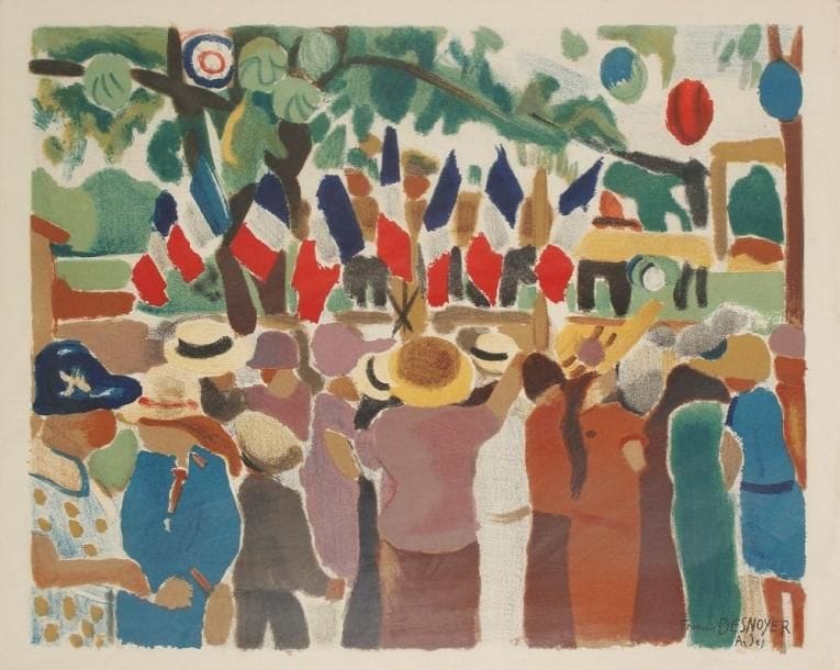 François DESNOYER (1894-1972)
La fête à Arles Lithographie non signée. 29,5 x 36 cm