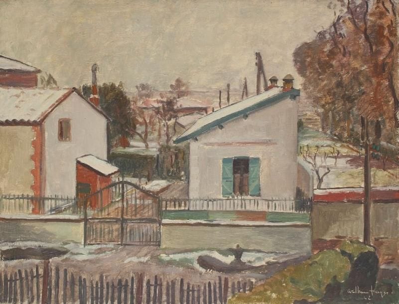 Arthur Raoul FAGES (1902-?)
Le village sous la neige, 1942 Huile sur toile. Signée et datée en bas à droite. 46 x 61 cm