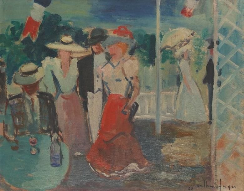 Arthur Raoul FAGES (1902-?)
La guinguette Huile sur toile. Signée en bas à droite. 33 x 41 cm