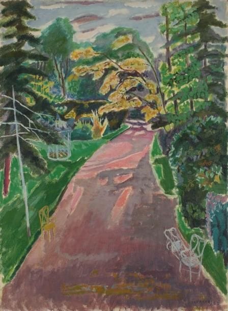 Jules CAVAILLES (1901-1977)
Allée du parc à Albi, 1945 Huile sur toile. Signée et datée en bas à droite. Signée et titrée au dos. 82 x 60 cm