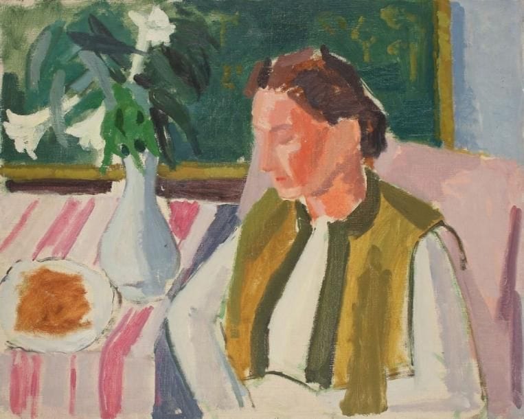 Jules CAVAILLES (1901-1977)
Femme au gilet vert Huile sur toile. Non signée. 65 x 81 cm