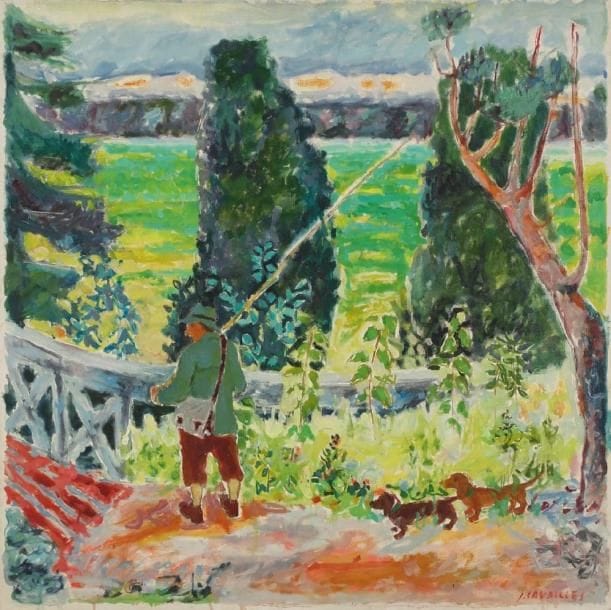 Jules CAVAILLES (1901-1977)
La pêche, vers 1953 Huile sur toile. Signée en bas à droite. 78 x 78 cm Bibliographie: oeuvres en rapport: - Bertrand de Viviès, Jules Cavaillès Peintre de la Réalité Poétique, Editions Grand Sud - Albi, 2008, p. 59. - Zahar, Jules Cavaillès, Editions Pierre Cailler, Genève 1961, n°45. Exposition: Cavaillès, Musée Toulouse-Lautrec, Albi, 1982, n°43.