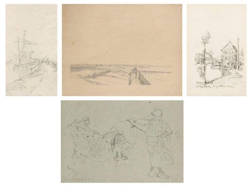 Frank Myers BOGGS (1855-1926)
Sainte Gertrude - Bretonnes - Moulin - Marais salants Dessins à la mine de plomb. Trois signés. Formats divers.