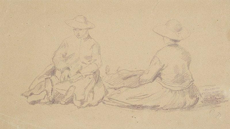 Camille PISSARRO (1830-1903)
Les lavandières Dessin au crayon. Monogrammé en bas à droite. (petits accidents et plis dans le bas inférieur gauche) 13,2 x 22,3 cm Provenance: collection Jean Mirat.