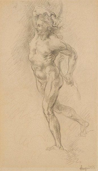Louis ANQUETIN (1861-1932)
L'archer Dessin au crayon noir et à l'estompe. Porte le timbre de la signature en bas à droite. 35,5 x 20,5 cm