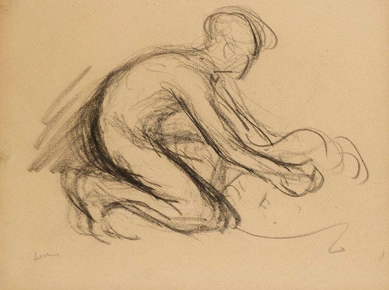 Maximilien LUCE (1858-1941)
Personnage agenouillé Dessin au crayon gras. Signé en bas à gauche. 20 x 26 cm