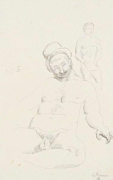 Roger de LA FRESNAYE (1885-1925)
L'ivresse de Noé, 1923 Dessin à l'encre. Signé et daté 23 en bas à droite. 23,5 x 15 cm