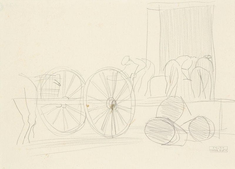 Raoul DUFY (1877-1953)
La ferme Dessin à la mine de plomb. Porte le cachet de la vente de l'atelier en bas à droite. 19 x 26 cm Un certificat de Fanny Guillon-Laffaille sera remis à l'acquéreur. Figurera dans le supplément du catalogue raisonné des dessins de Raoul Dufy actuellement en préparation par Fanny Guillon-Lafaille.