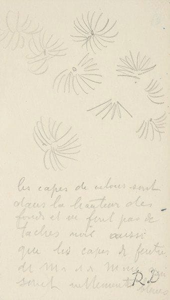 Raoul DUFY (1877-1953)
Motifs floraux pour une cape de velours Dessin à la mine de plomb. Annotations pour la maison Bianchini-Férier. Porte le cachet du monogramme en bas à droite. 16 x 9 cm Un certificat de Fanny Guillon-Laffaille sera remis à l'acquéreur. Figurera dans le supplément du catalogue raisonné des projets de tissus de Raoul Dufy actuellement en préparation par Fanny Guillon-Lafaille.