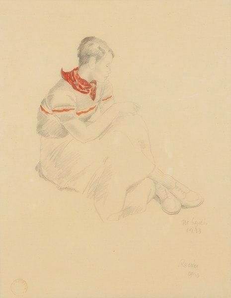 Mariette LYDIS (1890-1970)
Rêverie, 1933 Dessin au crayon noir rehaussé de rouge sur papier calque. Signé et daté vers le bas à droite et porte le timbre de l'atelier en bas à gauche. 31 x 24 cm