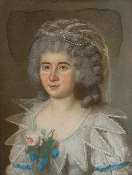 Nicolas MONPEUR (actif en France entre 1764 et 1791)
Portrait présumé de Maria Sophia Elisabeth von Emminghaus (Hagen 1733 - Vaals 1783), épouse de Johann Arnold von Clermont Pastel 52 x 40 cm Signé et daté en haut à droite à la pierre noire Monpeur /... 1782 (?) Mouillure On connaît peu de choses sur le pastelliste Nicolas Monpeur ou Monpeurt bien qu'il ait apparemment beaucoup travaillé en France, sur le territoire de l'actuelle Belgique, et en Allemagne. Il fut s'en doute l'élève de Carle van Loo mentionné sous le nom de M. Nas Monpeurt..., et il apparait également dans le Mercure Galant de 1764, pour un portrait du baron de Juilly. Selon Neil Jeffares (voir Dictionnary of pastellists before 1800, Londres, 2006, p. 381), il serait cité dans l'inventaire de l'Académie de Saint-Luc de 1776 sous le nom de Monperin, et son nom aurait été aussi déformé en Mauperin. Son style est plutôt proche de la manière italienne. Nos pastels constituent une série de six portraits de membres de la famille von Clermont. Industriels, constructeurs et fabricants textile allemands, les von Clermont furent anobli par la cour de Vienne en 1752. Johan Arnold et Maria Sophia Elisabeth von Clermont sont les parents des autres modèles. Nous remercions Monsieur Neil Jeffares pour la confirmation de l'attribution de ces pastels et l'identification des modèles.