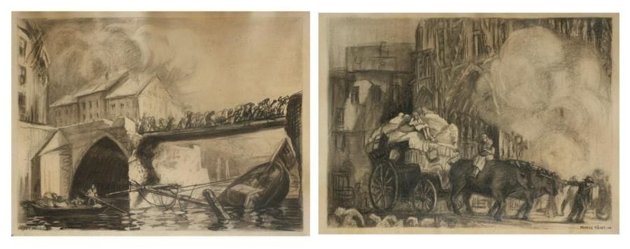 Maurice FIEVET
La débâcle Deux dessins au fusain. Signés en bas l'un à gauche, l'autre à droite. 47 x 67 cm