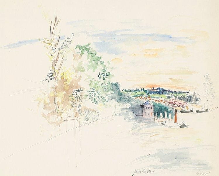 Jean DUFY (1888-1964)
Paysage, Le Croiset Aquarelle. Porte le cachet de la signature en bas vers la droite. 47,5 x 59,5 cm Un certificat de Jacques Bailly sera remis à l'acquéreur.