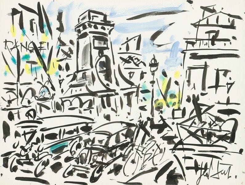 GEN PAUL (1895-1975)
Rue de Paris Dessin à l'encre et rehauts de gouache. Signé en bas à droite. 50 x 64,5 cm