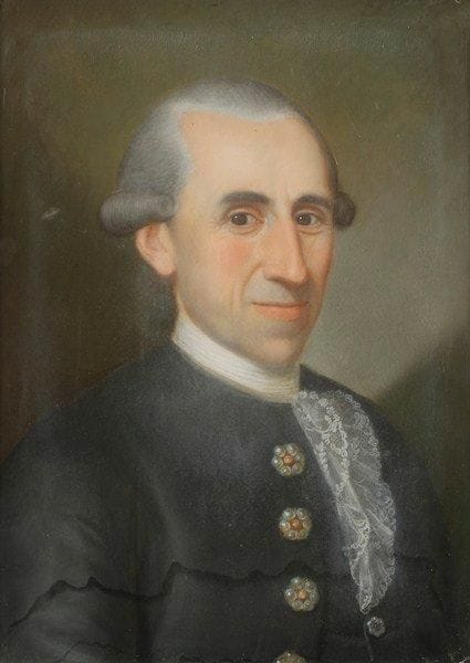 Nicolas MONPEUR (actif en France entre 1764 et 1791)
Portrait présumé de Johann Arnold von Clermont (Aachen 1728 - Vaals 1795) Pastel 52 x 38,5 cm Signé et daté en haut à droite à la pierre noire peint par Monpeur / en 1782 Mouillure