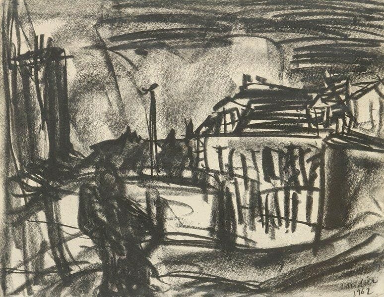 Henri LANDIER (né en 1935)
Place Emile Goudeau, 1962 Fusain. Signé et daté en bas à droite. 52,5 x 62 cm