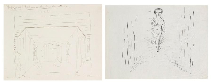 Lucien COUTAUD (1904-1977)
Songe d'une nuit d'été Femme prise dans une toile d'araignée Deux dessins à l'encre, portent le timbre de l'atelier en bas vers la droite, un titré dans le haut. 27,5 x 37,5 cm 21 x 27 cm