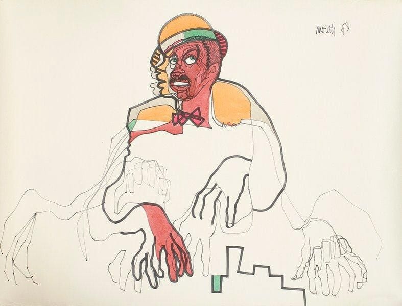 Raymond MORETTI (né en 1931)
Homme au chapeau, 1958 Dessin à l'encre. Signé et daté à droite. 74 x 99 cm