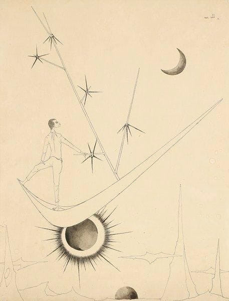 Marc PETIT (né en 1930)
L'homme venu de l'astre, 1958 Dessin à l'encre et au lavis. Signé et daté 58 en haut à droite. (pliures et taches) 64 x 49 cm Provenance: ancienne collection Hubert Juin.